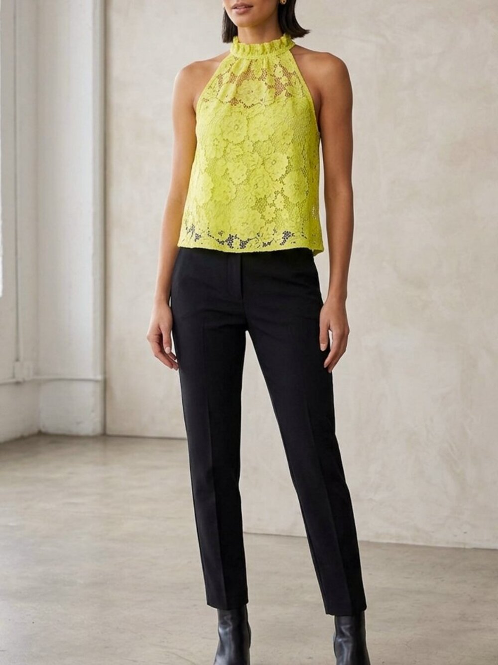 Free People Sweet Meadow Dreams Lace Top Halter Top Chartreuse Yellow Size XS